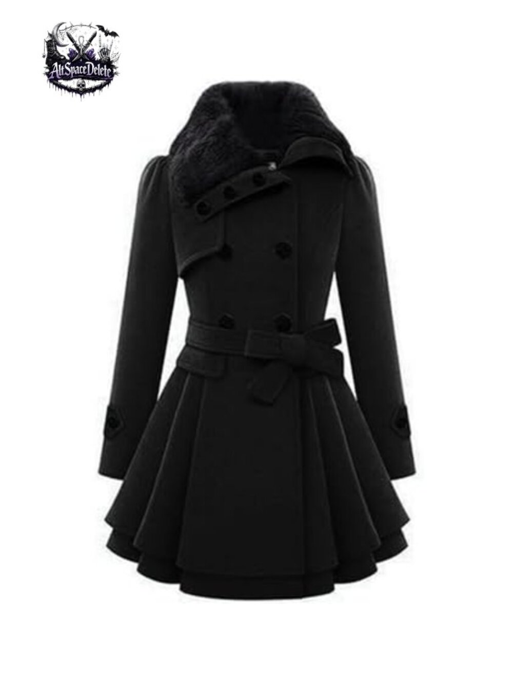 Faux Fur Collar Double Breasted Flare Trench Coat